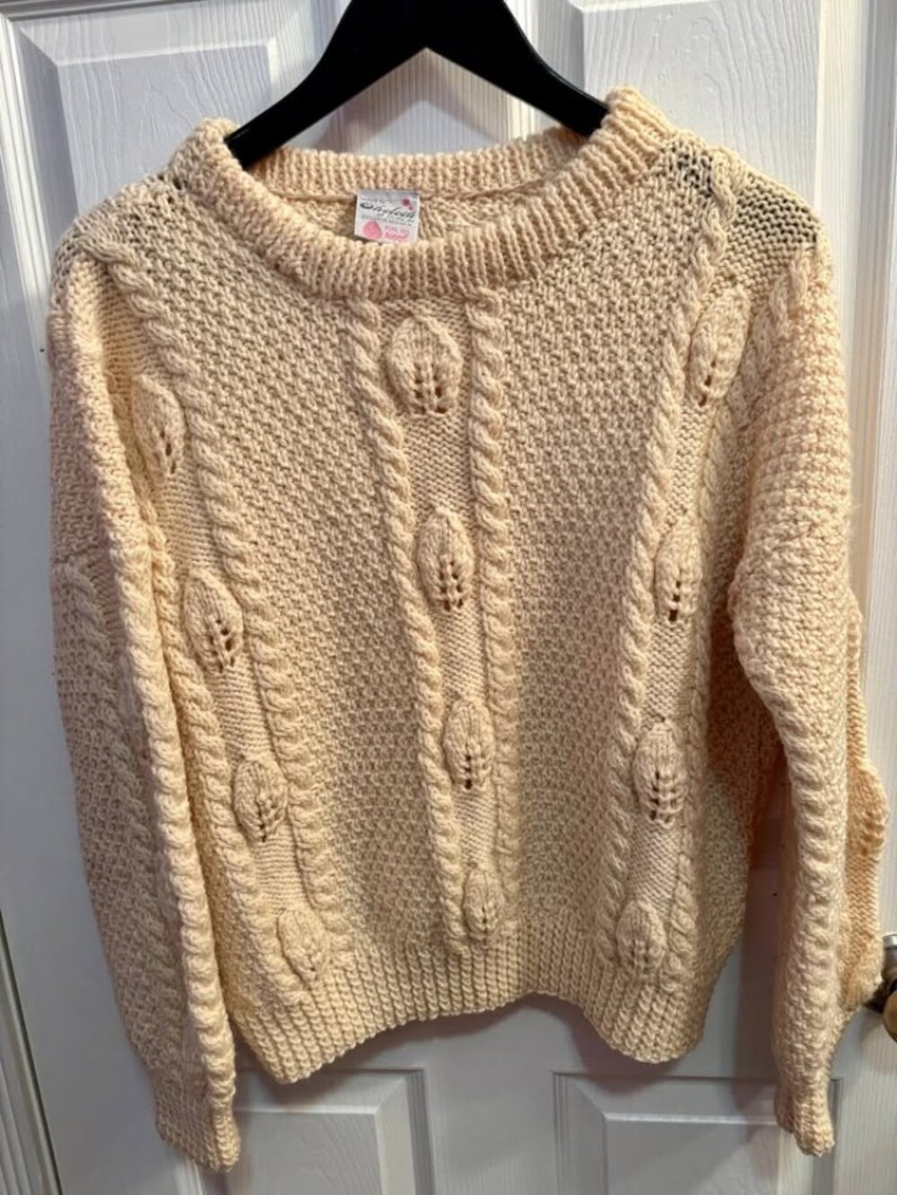 Vintage Sheleen of Dublin, Ireland Wool Sweater, hand-knit